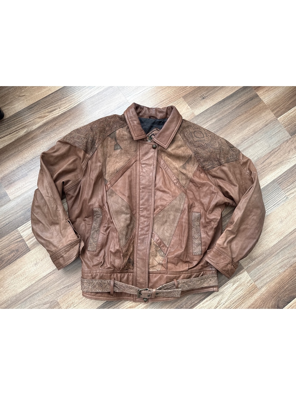 Vintage Leather G-III Patchwork Leather Jacket Men's M Brown Paisley Western